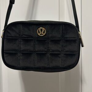 Lululemon Black Velour Camera Bag with Gold